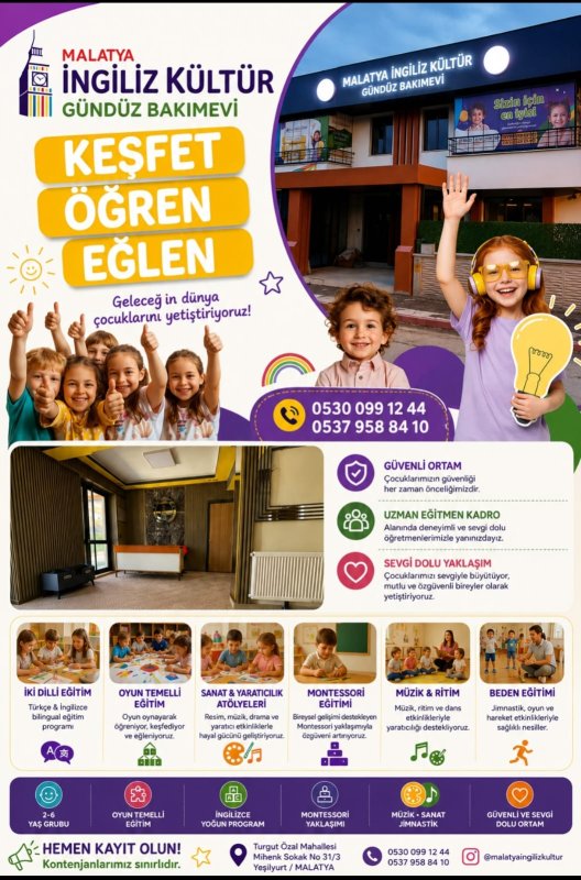 Malatya İngiliz Kültür Gündüz Bakımevi, Çift Dilli Eğitim Modeliyle Kapılarını Açtı