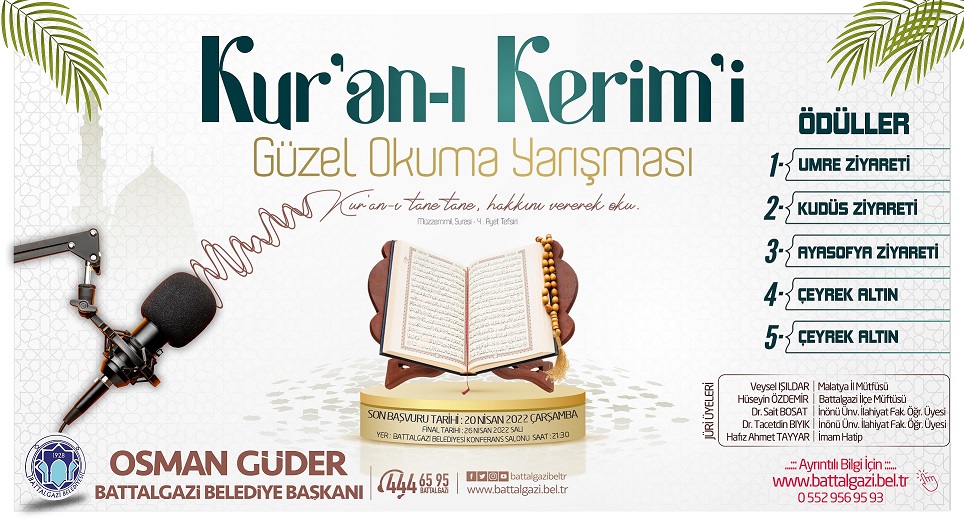 Battalgazi Belediyesinden Kur'an-ı Kerim Okuma Yarışması