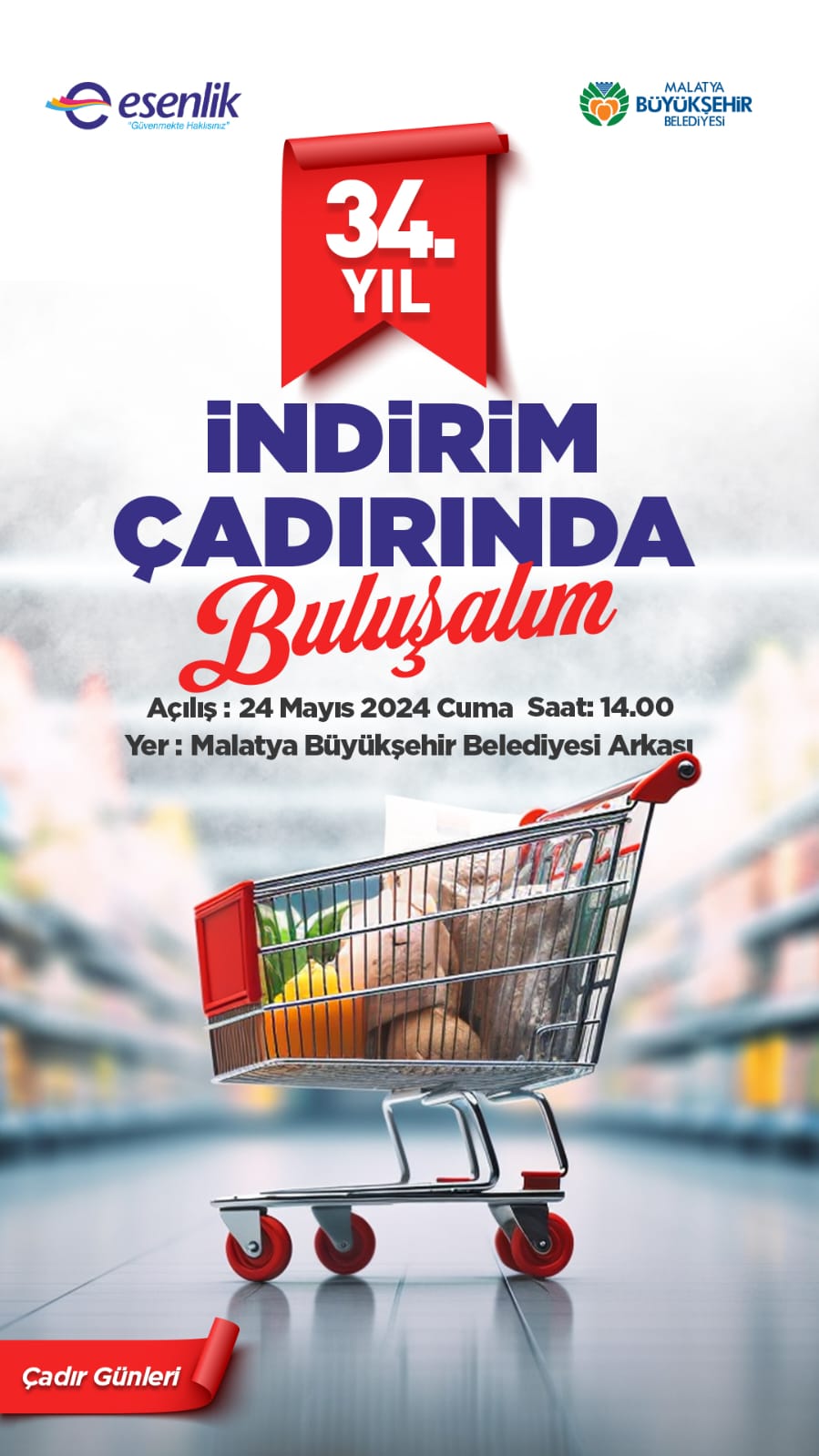 Esenlik Marketlerde 34. Yıla Özel Büyük İndirim Çadırı Kampanyası