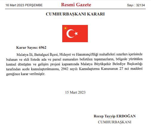 Hidayet ve Hanımınçiftliği Mahalleleri İçin Kentsel Dönüşüm Kararı