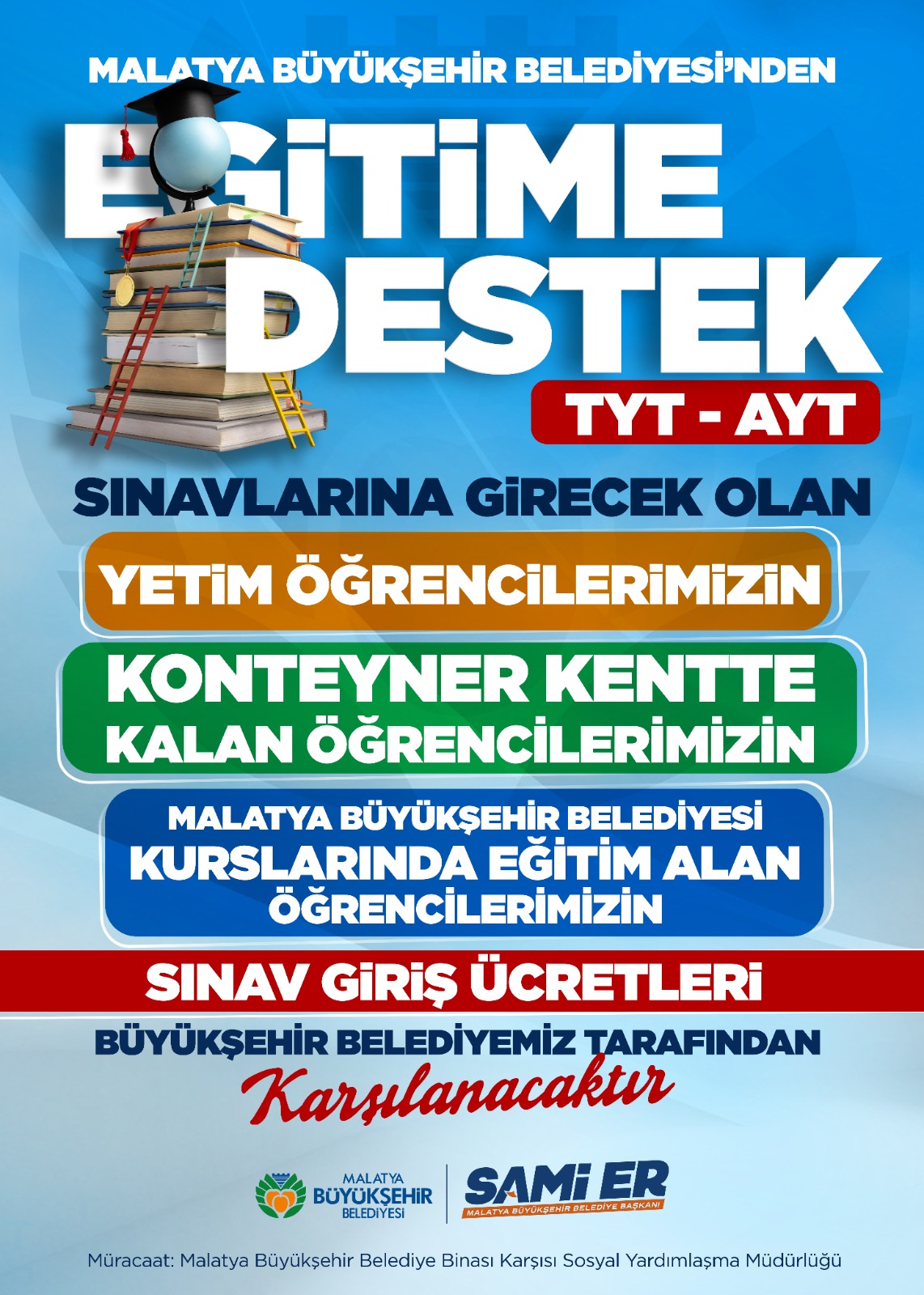 Malatya Büyükşehir Belediyesi'nden öğrenci ve ailelerine destek AYT VE TYT SINAV ÜCRETLERİ BÜYÜKŞEHİR BELEDİYESİ'NDEN