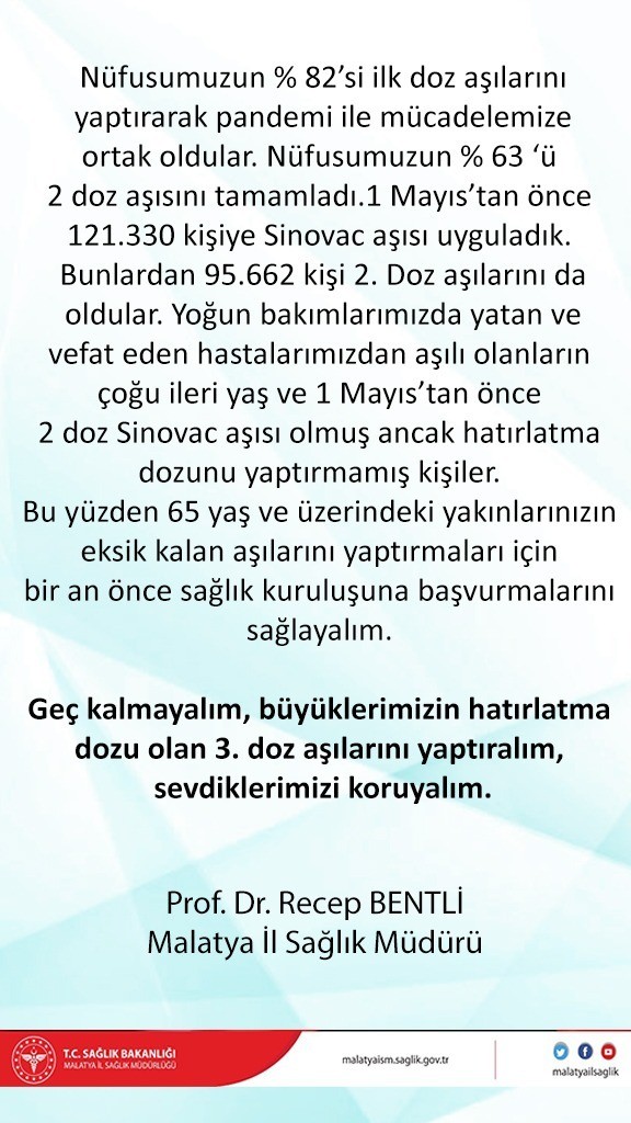 Malatya’da 3. doz aşı çağrısı