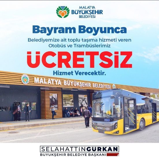 Malatya'da Bayram Boyunca Ulaşım Ücretsiz
