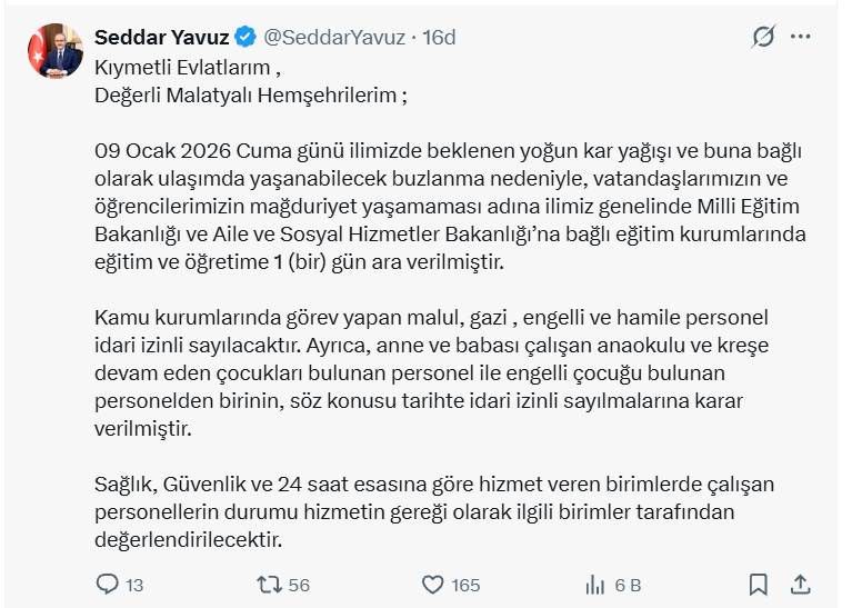 malatyada eğitime kar engeli