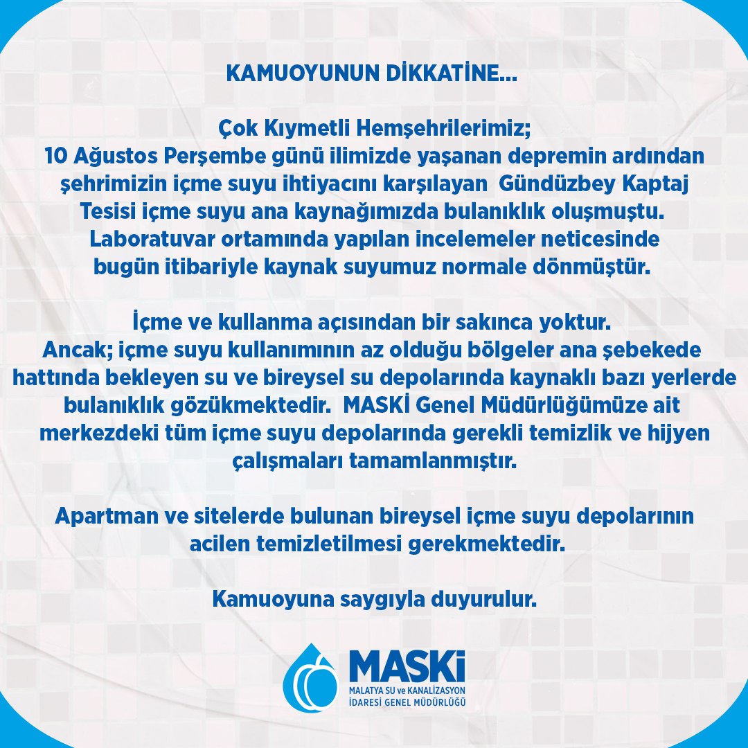 Maski Açıkladı " Su Kullanılabilir Durumda"