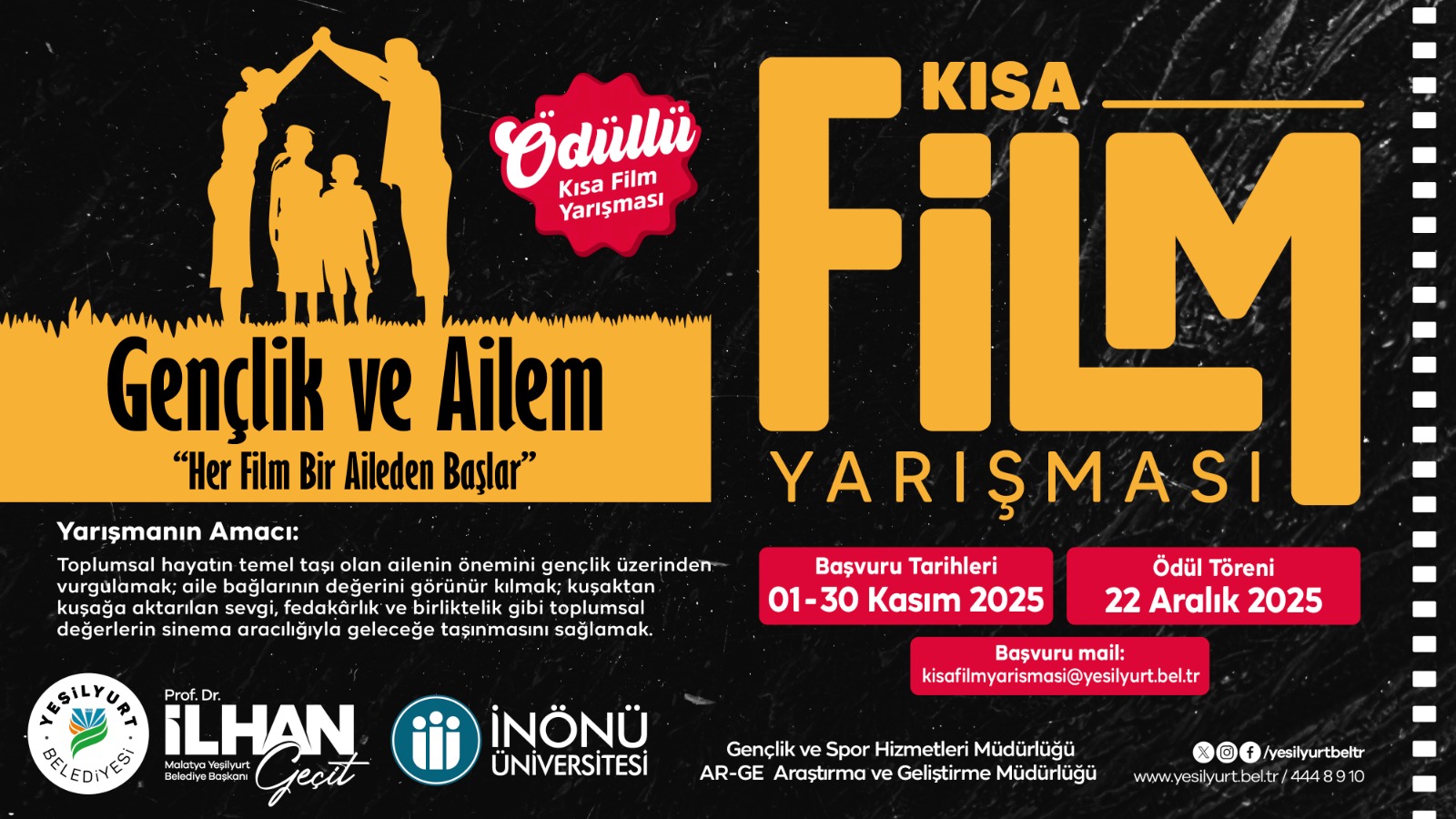 Yeşilyurt Belediyesi ‘Gençlik Ve Ailem’ Temalı Ödüllü Kısa Film Yarışması Düzenliyor