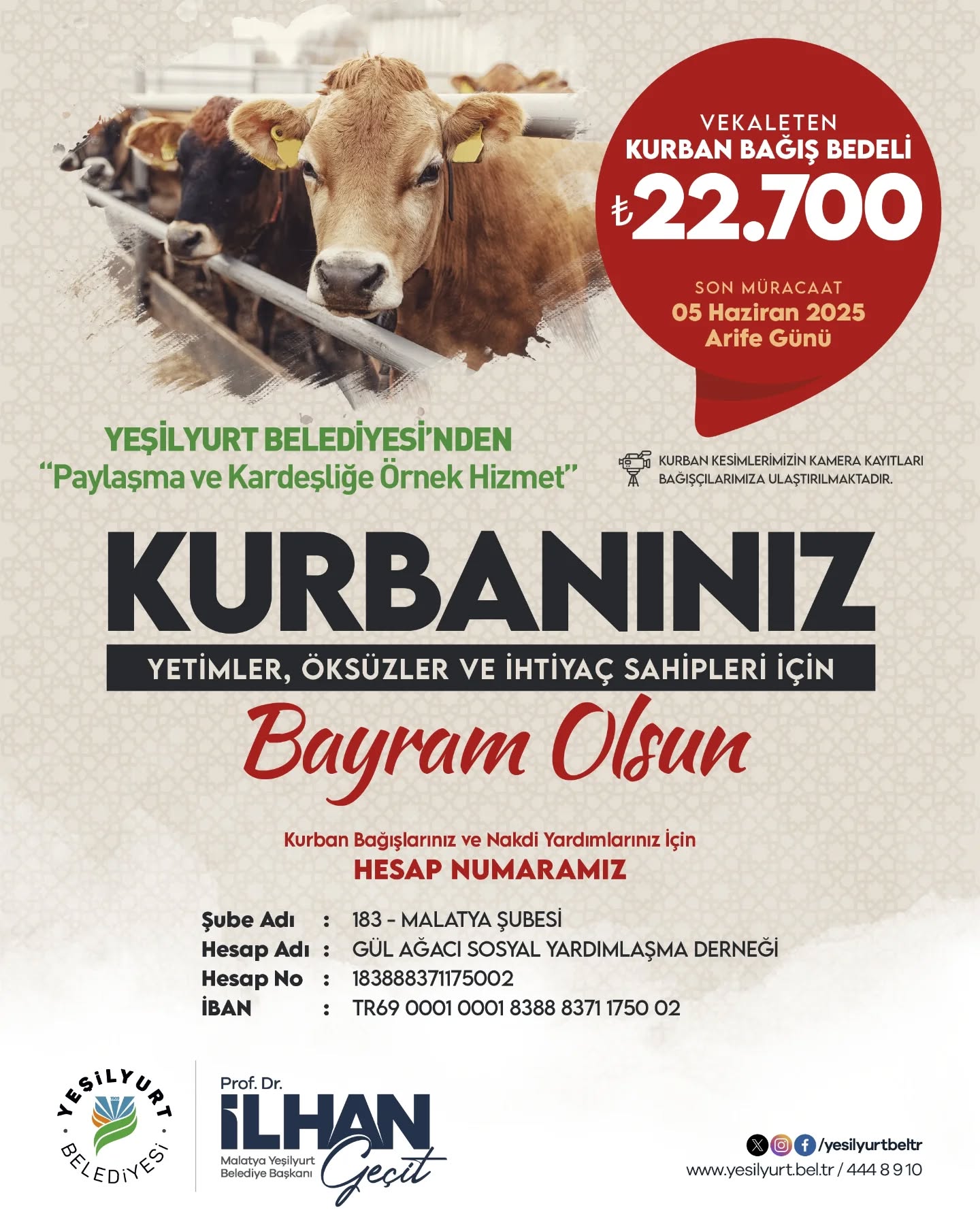 Yeşilyurt Belediyesi ‘Kurban Bağış’ Kampanyasında Son Gün 5 Haziran!