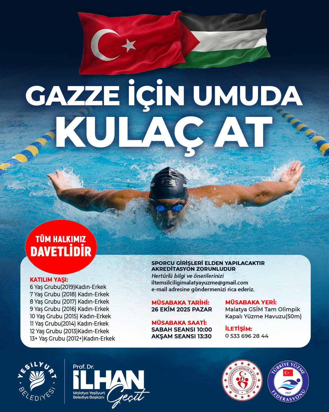 Yeşilyurt Belediyesi’nden Gazze İçin Anlamlı Organizasyon: Kulaçlar Mazlumlar İçin Atılacak!