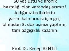 Pandemide 50 yaş üstü ve kronik hastalığı olanlara 3.aşı önerisi