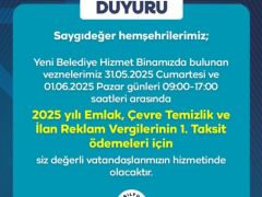Yeşilyurt Belediye Vezneleri Hafta Sonu Açık!